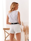 Women\'s short shorts with a belt, white 018 - Online store - Boutique